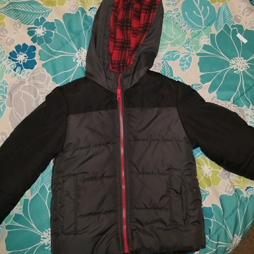 Boys winter jacket black, grey and red